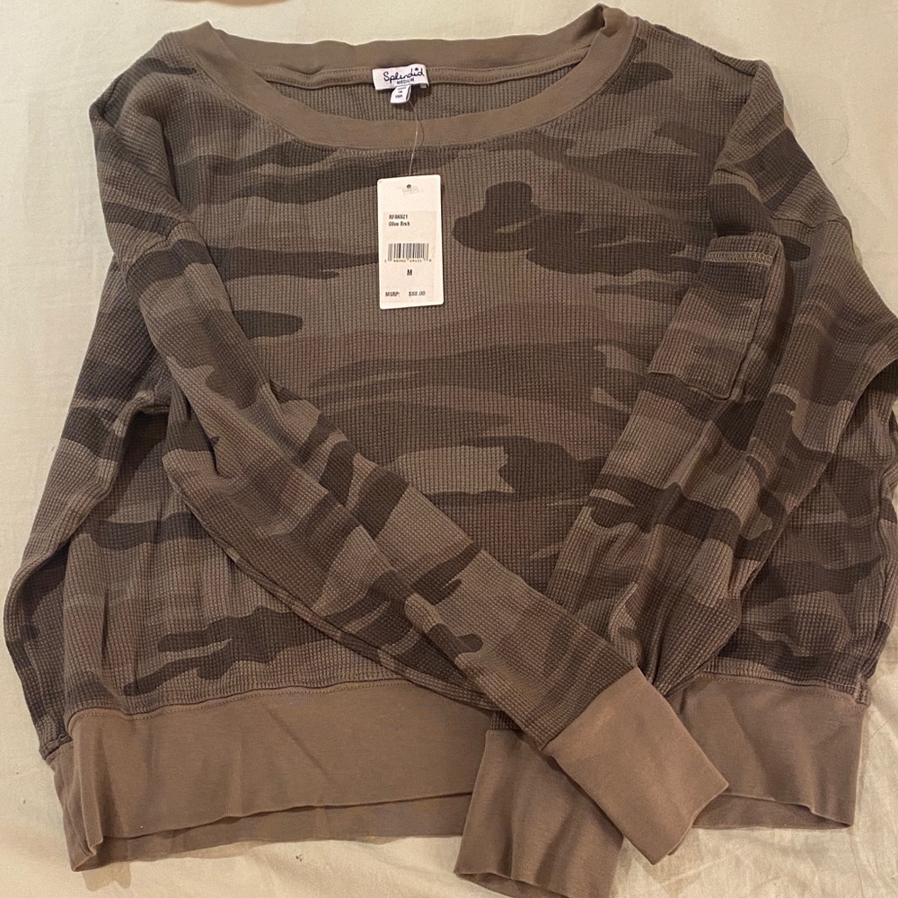 Splendid Camouflage Long Sleeve Top olive branch size M nwt